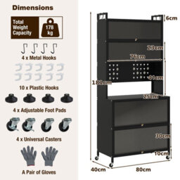 Costway 6-Tier Kitchen Pantry Cabinet Buffet Cabinet With Hutch & Hooks-Black - thumbnail 2