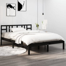Berkfield Bed Frame Black Solid Wood 200X200 Cm - thumbnail 1