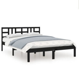 Berkfield Bed Frame Black Solid Wood 200X200 Cm - thumbnail 2