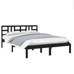 Berkfield Bed Frame Black Solid Wood 200X200 Cm - thumbnail 3
