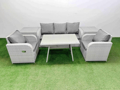 Fimous Reclining Chair 3 Seat Sofa Set Garden Furniture Set With Rectangular Dining Table 2 Side Tables Light Grey - image 1