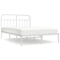 Berkfield Metal Bed Frame With Headboard White 135X190 Cm - thumbnail 2
