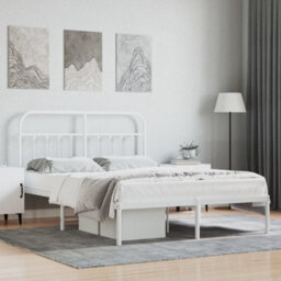 Berkfield Metal Bed Frame With Headboard White 135X190 Cm - thumbnail 1