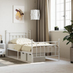 Berkfield Metal Bed Frame With Headboard And Footboard White 100X190 Cm - thumbnail 1