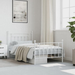 Berkfield Metal Bed Frame With Headboard And Footboard White 100X190 Cm - thumbnail 3
