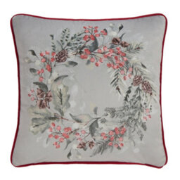 Dreams & Drapes Winter Sprigs Floral Wreath Green Velvet Filled Cushion - thumbnail 2