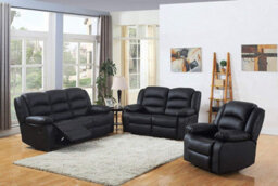 UK Leisure World Recliner Black Sofa Set Suites Settee Black Leather 1 2 3 Seater Armchair Faux Leather (Black 3-2-1 Sofa Set) - thumbnail 1
