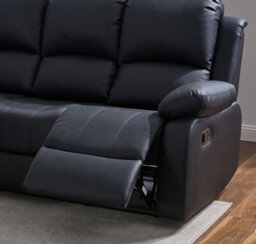 UK Leisure World Recliner Black Sofa Set Suites Settee Black Leather 1 2 3 Seater Armchair Faux Leather (Black 3-2-1 Sofa Set) - thumbnail 3