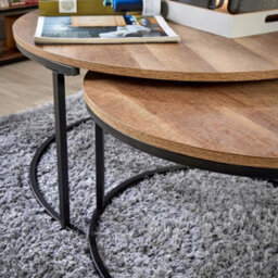 Home Source Oakmere Round Nest Of 2 Tables Set Black And Oak Effect - thumbnail 3