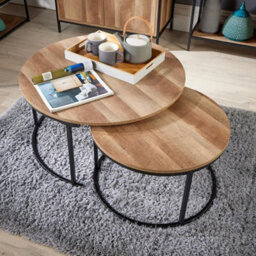 Home Source Oakmere Round Nest Of 2 Tables Set Black And Oak Effect - thumbnail 6
