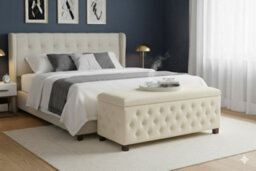 137Cm Wide Empire Ottoman Storage Box With Legs, Cream Velvet Chesterfield Upholstered Ottoman Footstool Coffee Table - thumbnail 2