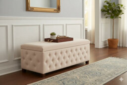 137Cm Wide Empire Ottoman Storage Box With Legs, Cream Velvet Chesterfield Upholstered Ottoman Footstool Coffee Table - thumbnail 4