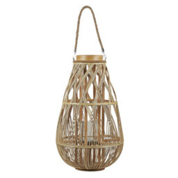 Beliani 56Cm Bamboo And Glass Lantern With Carry Handle - Nordic Boho Indoor And Covered Outdoor Candle Holder - thumbnail 4