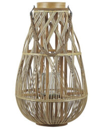 Beliani 56Cm Bamboo And Glass Lantern With Carry Handle - Nordic Boho Indoor And Covered Outdoor Candle Holder - thumbnail 1