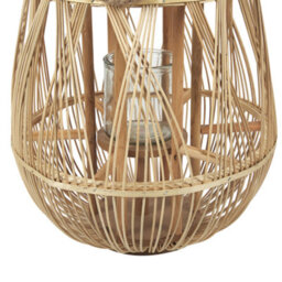 Beliani 56Cm Bamboo And Glass Lantern With Carry Handle - Nordic Boho Indoor And Covered Outdoor Candle Holder - thumbnail 6