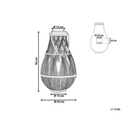 Beliani 56Cm Bamboo And Glass Lantern With Carry Handle - Nordic Boho Indoor And Covered Outdoor Candle Holder - thumbnail 3