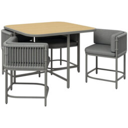 Outsunny 4 Seater Rattan Dining Set With Cushions, Grey - thumbnail 2