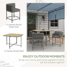 Outsunny 4 Seater Rattan Dining Set With Cushions, Grey - thumbnail 4