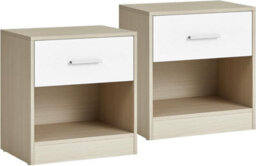 Songmics Vasagle Pair Of Bedside Tables, End Table, Drawer, Handle, For Bedroom Or Living Room, Natural Beige And Classic White - thumbnail 5