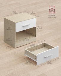 Songmics Vasagle Pair Of Bedside Tables, End Table, Drawer, Handle, For Bedroom Or Living Room, Natural Beige And Classic White - thumbnail 2