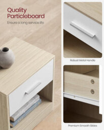 Songmics Vasagle Pair Of Bedside Tables, End Table, Drawer, Handle, For Bedroom Or Living Room, Natural Beige And Classic White - thumbnail 4