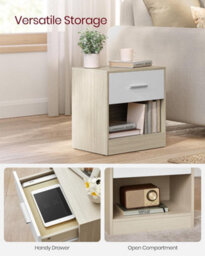 Songmics Vasagle Pair Of Bedside Tables, End Table, Drawer, Handle, For Bedroom Or Living Room, Natural Beige And Classic White - thumbnail 3