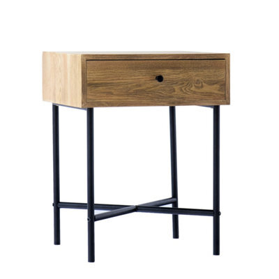 Nordlys 1-Drawer Metal And Solid Wood Nightstand Classic Style Bedroom - image 1