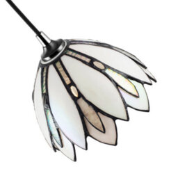 Happy Homewares Floral Petal Themed White Stained Glass Tiffany Pendant Lamp Shade With Beads - thumbnail 3