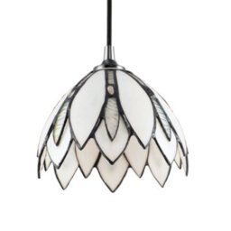 Happy Homewares Floral Petal Themed White Stained Glass Tiffany Pendant Lamp Shade With Beads - thumbnail 4