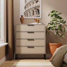 Tamworth 4 Drawer Chest Of Drawers In Mushroom Gloss & Mushroom Matt (Ready Assembled)