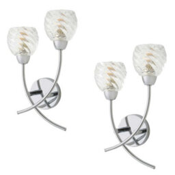 Valuelights Reyka Pair Of Chrome 2 Way Wall Lights With Crystal Glass Shades And Bulbs - thumbnail 1