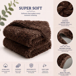 Oxford Homeware Shaggy Rug Anti-Slip Washable Soft Fluffy Living Room And Bedroom Rug (Brown, 60X110Cm) - thumbnail 4