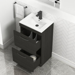Royal Bathrooms Turin Hale Black 500mm Floor Standing Vanity Unit 2 Drawer With Minimalist Basin Sink & Matt Black Handles - thumbnail 3