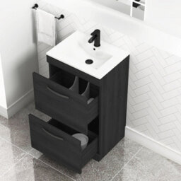 Royal Bathrooms Turin Hale Black 500mm Floor Standing Vanity Unit 2 Drawer With Minimalist Basin Sink & Matt Black Handles - thumbnail 5