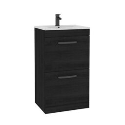 Royal Bathrooms Turin Hale Black 500mm Floor Standing Vanity Unit 2 Drawer With Minimalist Basin Sink & Matt Black Handles - thumbnail 6