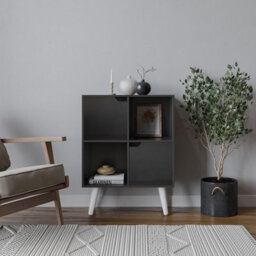 Urbn-Living Urbnliving 80Cm Height Black 4 Cube With Black 2 Wooden Door Bookcase With White Legs Shelves - thumbnail 1
