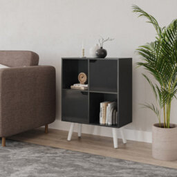 Urbn-Living Urbnliving 80Cm Height Black 4 Cube With Black 2 Wooden Door Bookcase With White Legs Shelves - thumbnail 2