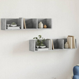 Berkfield Elegant Wall Cabinets 2 Pcs Concrete Grey 75X18X16.5 Cm Engineered Wood - thumbnail 2