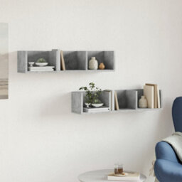Berkfield Elegant Wall Cabinets 2 Pcs Concrete Grey 75X18X16.5 Cm Engineered Wood - thumbnail 3
