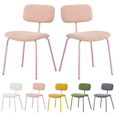 Mof Modern Upholstered Dining Chairs Set Of 2 Fabric Padded Seat With Metal Legs (Pink X2) - image 1