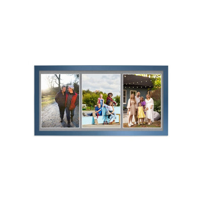 AK Frames 16X8 Gold Sleek Multi Photo Frame With Mid Grey Mount - Holds 3 Apertures (3X) 7X5 Photos - image 1