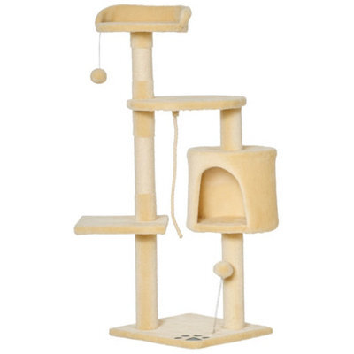 Pet Activity Centre Cat Tree Condo With Scratching Post 4-Tier Beige - image 1