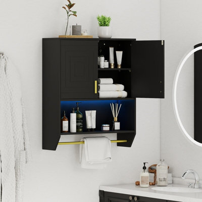 Costway Wall Mounted Bathroom Cabinet Over The Toilet Storage Cabinet With Lights-Black - image 1