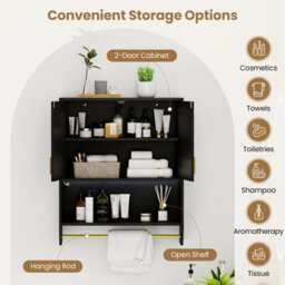 Costway Wall Mounted Bathroom Cabinet Over The Toilet Storage Cabinet With Lights-Black - thumbnail 6