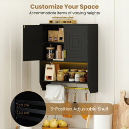 Costway Wall Mounted Bathroom Cabinet Over The Toilet Storage Cabinet With Lights-Black - thumbnail 7