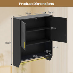 Costway Wall Mounted Bathroom Cabinet Over The Toilet Storage Cabinet With Lights-Black - thumbnail 3