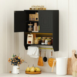 Costway Wall Mounted Bathroom Cabinet Over The Toilet Storage Cabinet With Lights-Black - thumbnail 4