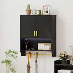 Costway Wall Mounted Bathroom Cabinet Over The Toilet Storage Cabinet With Lights-Black - thumbnail 5