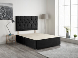 "Somnior Beds Ziggy 3Ft Single Divan Bed Base With 32"" Headboard - Black Plush Velvet"
