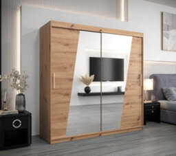Arte Rhomb Contemporary Mirrored 2 Sliding Door Wardrobe 9 Shelves 2 Rails Oak Artisan Effect (H)2000mm (W)2000mm (D)620mm - thumbnail 2